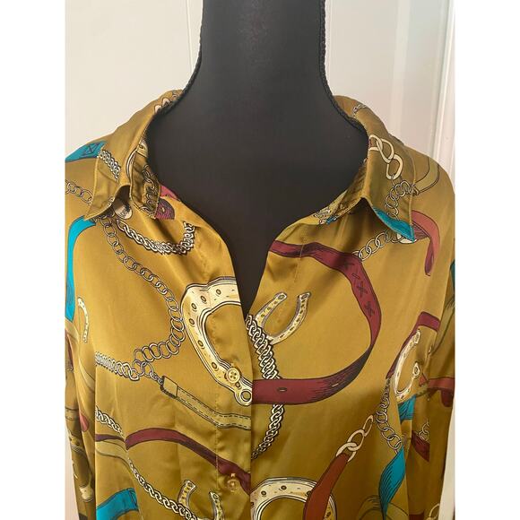 Cato Equestrian Western Silky Button-Down Long‎ Sleeve Collared Blouse XL - Picture 4 of 12